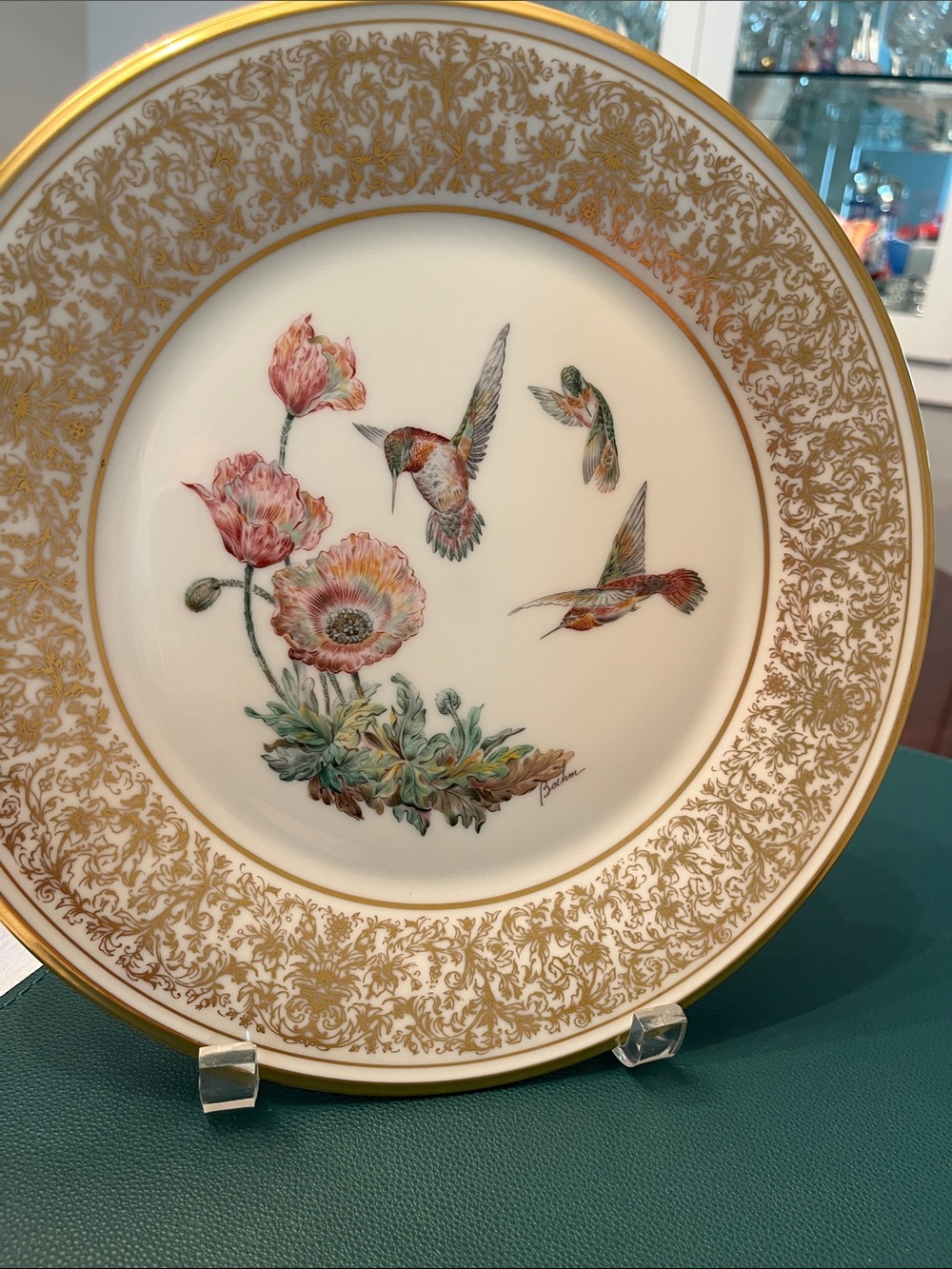 Lenox White and Gold Decorative Plate with Pink Floral Hummingbirds - Picture 9 of 9